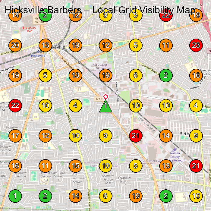 Hicksville Barbers Barber Shop GeoGrid ranking map for Hicksville NY
